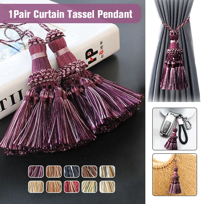 

2Pcs Home Decor Hanging Rope Silk Tassel Fringe Tassel Trim Garment Decoration Key Tassels for Diy Embellish Curtain Accessories