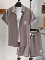 New Men's Short-Sleeved Shirt And Shorts Two-Piece Set Beach Hawaiian Style Summer Single-Breasted Shirt T-Shirt Sportswear Suit 1