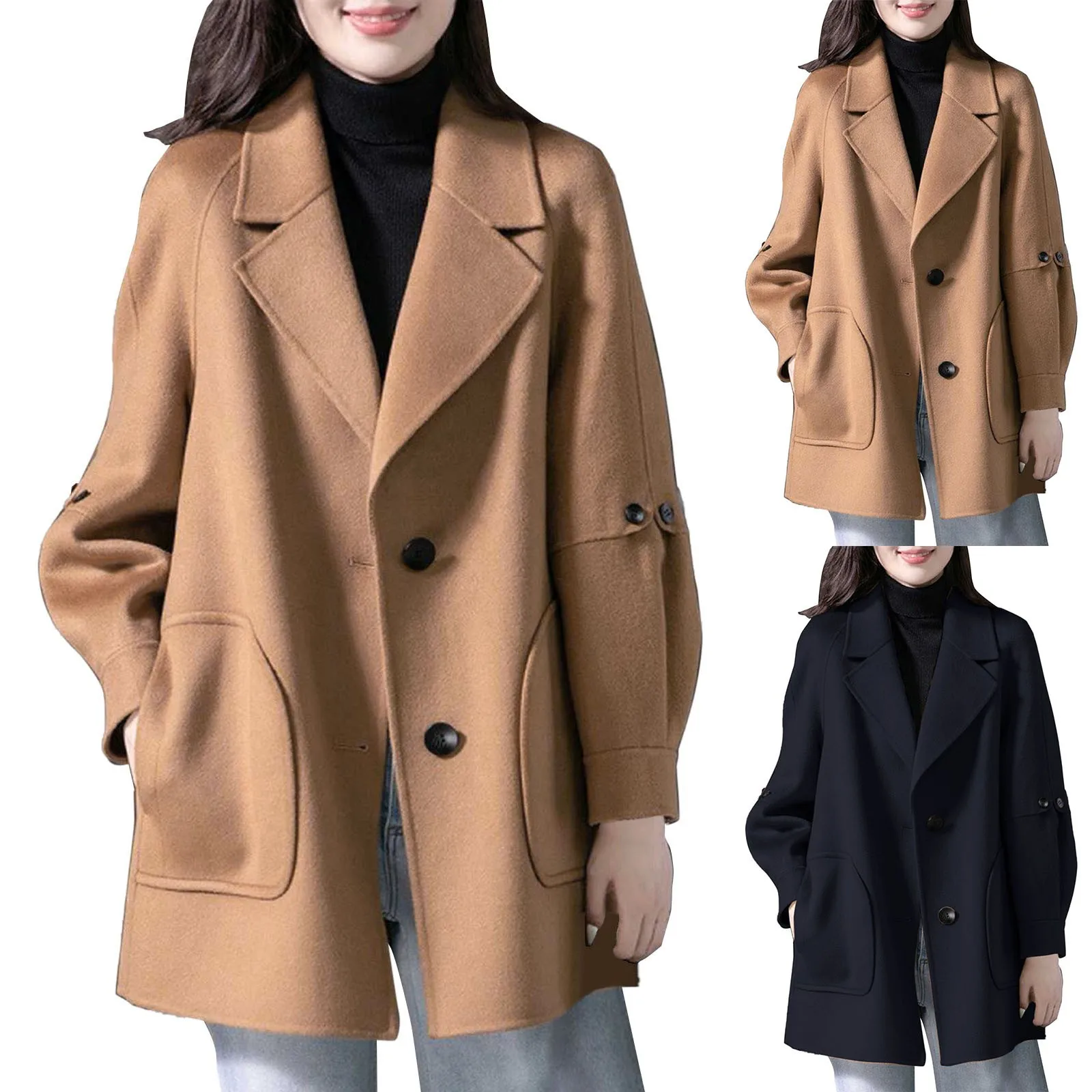 

Women's Open Front Fall Cardigan Long Sleeve Button Lapel Knit Oversized Sweater Jacket Coat