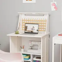 Sewing Table, Sewing Machine Desk With Under Cabinet Lights, Charging Station, 65 Spools Thread Rack Multipurpose Craft Storage 2