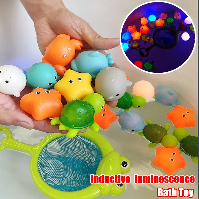 Cute Animals Bath Toy Swimming Water LED Light Up Toys Soft Rubber Float Induction Luminous Frogs for Kids Play Funny Gifts
