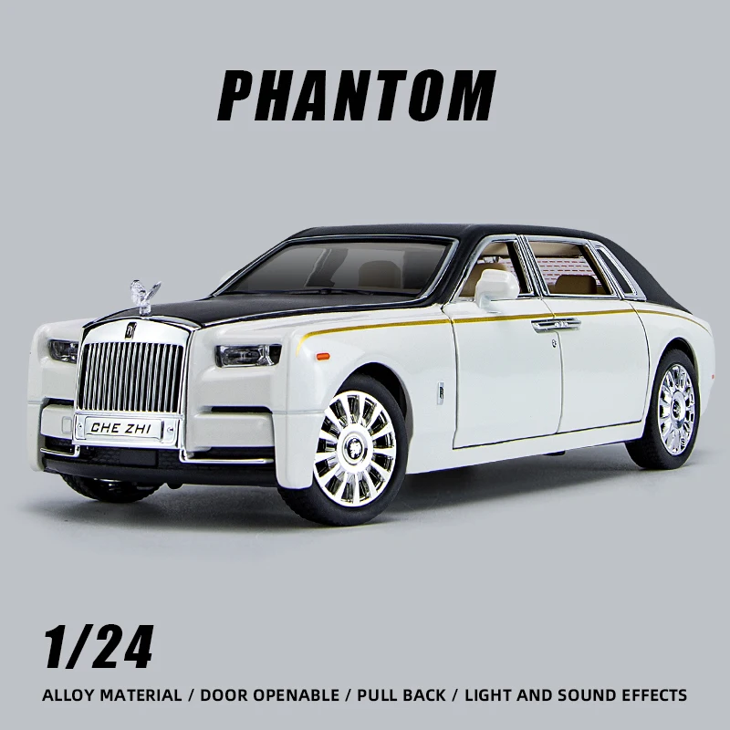 

Модель автомобиля 1:24 Phantom Diecast из суперсплава, игрушка для мальчика, роскошный автомобиль со звуком и фотомагнитом, один подарок, быстрая и разъяренная