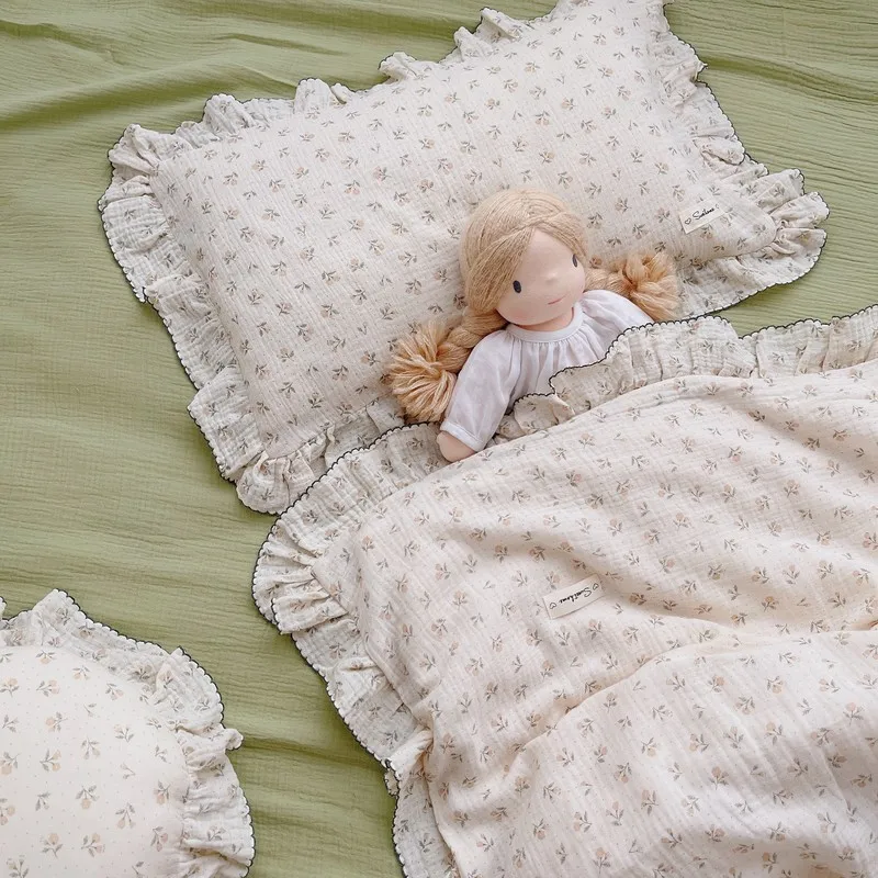 2pcs Ruffle Bedding Set Cotton Muslin Duvet Cover Set Twin Size with Pillow Covers