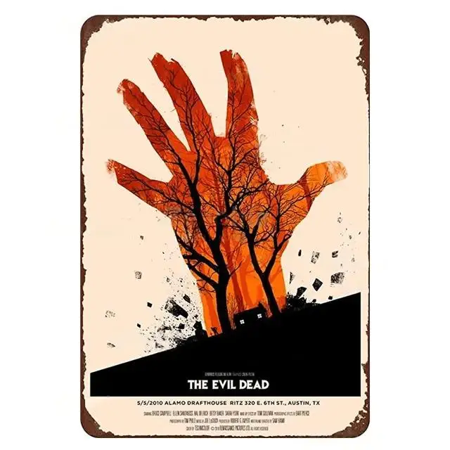 thumbnail image 1 of Letrero de metal retro de Halloween con temática de película de terror, pintura de hierro desgastada, letreros de hojalata, arte de pared, cueva de hombre, cine, club, decoración del hogar, 1 of 5