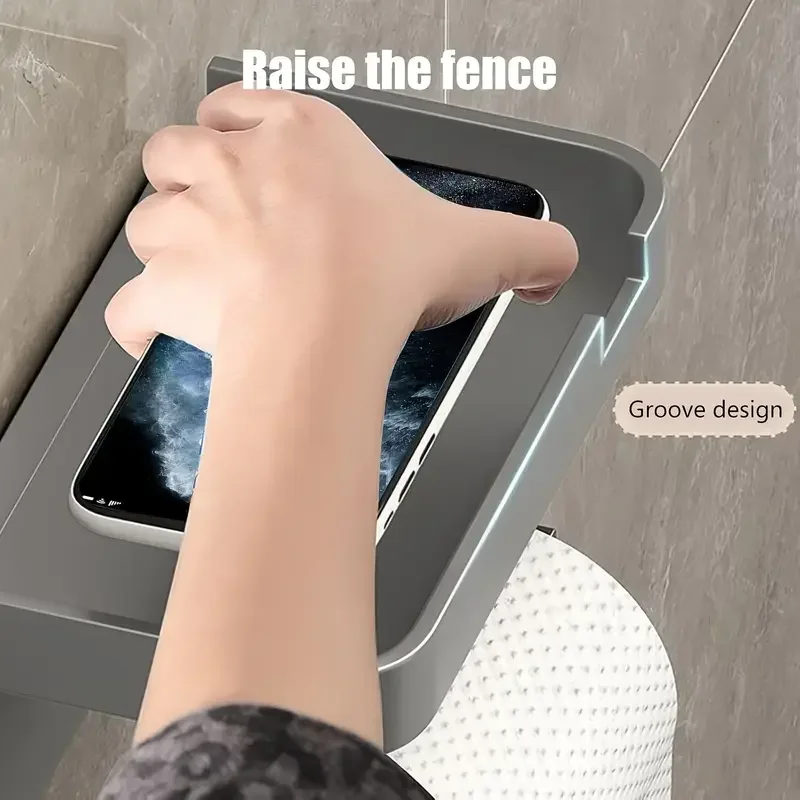 Wall Mounted Toilet Paper Holder Durable ABS Plastic No Drill Adhesive Tissue Rack Space Saving Storage Shelf Waterproof Material