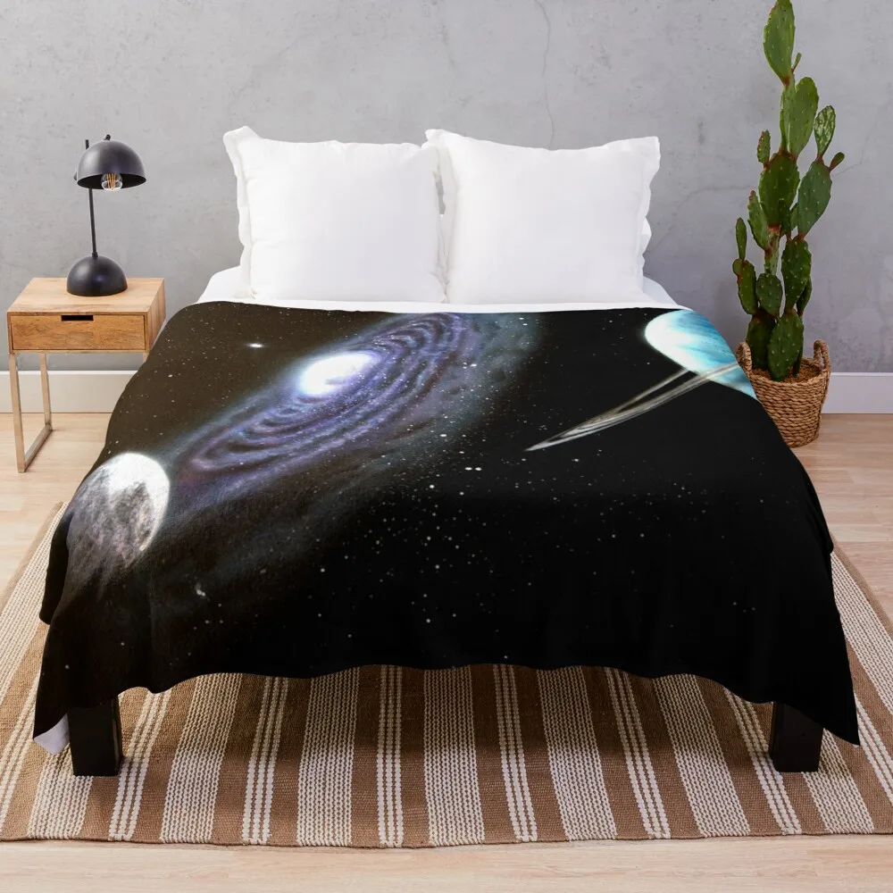 

Galaxy and Planet With Moon Throw Blanket Thin Blankets Decorative Blankets