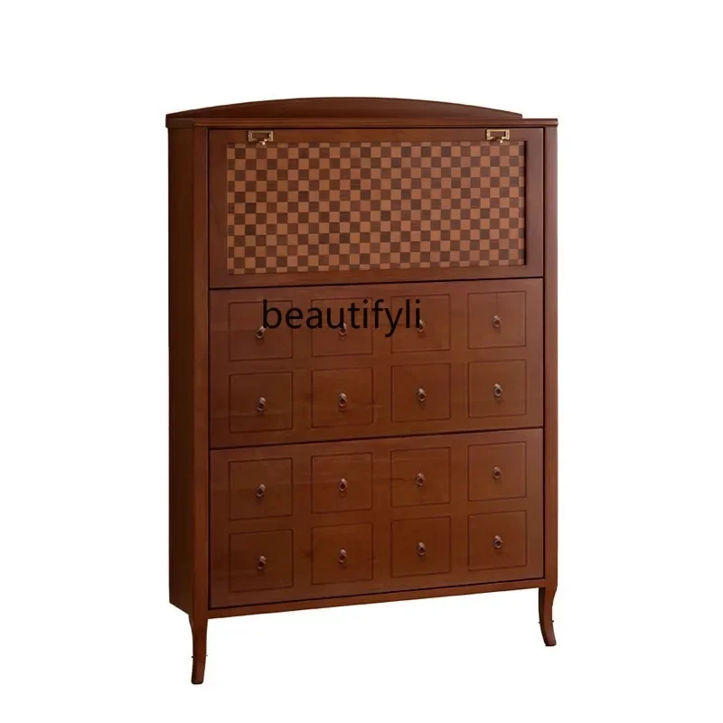 

Nordic Mid-Ancient Ultra-Thin Shoe Cabinet Solid Wood Household Tipping Bucket Cabinet Shoe Rack Storage Home Entrance Cabinet