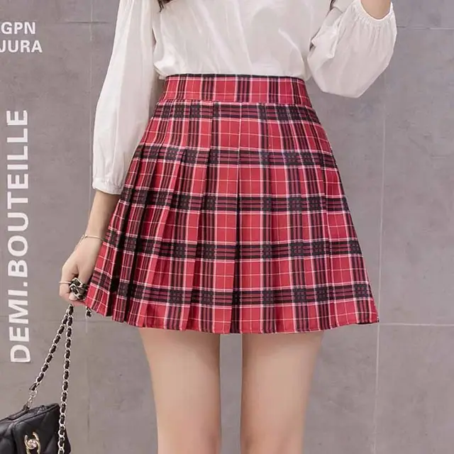 2022 Women's Skirt Shorts High Waist A-line Student Plaid Pleated Skirts for Women Clothes Dance Mini Girls Skirts Kawaii Faldas 10