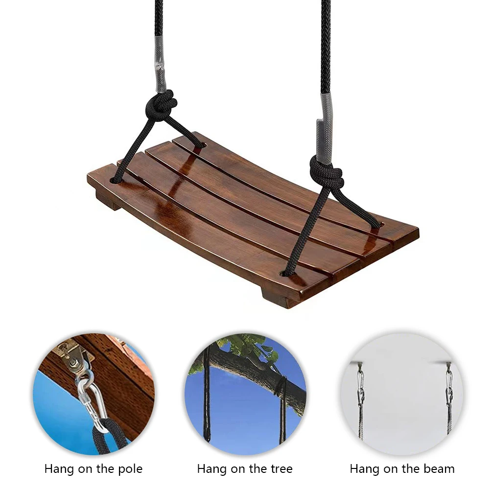 Swing Toy Outdoor Play Equipment Solid Wood Swing One Seat Simple Swing Maximum Load 440Lbs Curved Outdoor Rope for Garden Patio Yard