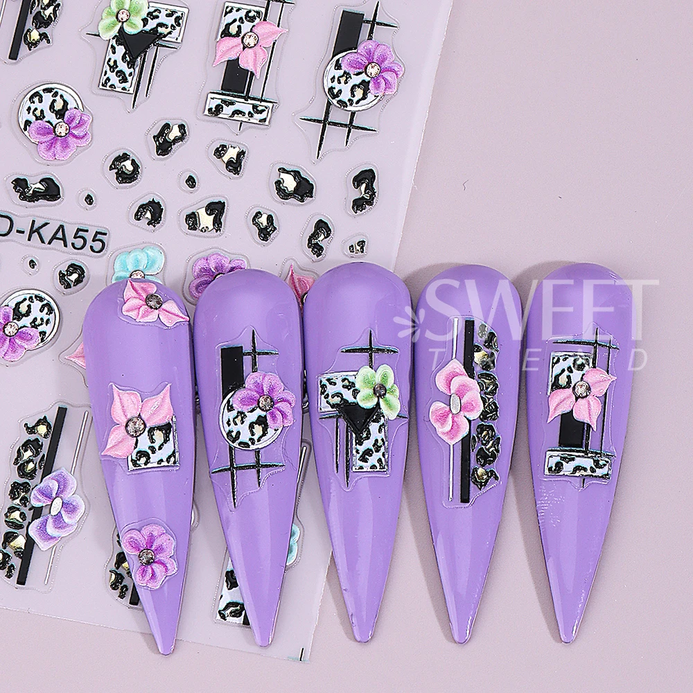 5D Love Heart Lips Nail Art Stickers Self-Adhesive Leopard Print Nail Decals Valentine's Day Manicure Decorations Nail Supplies