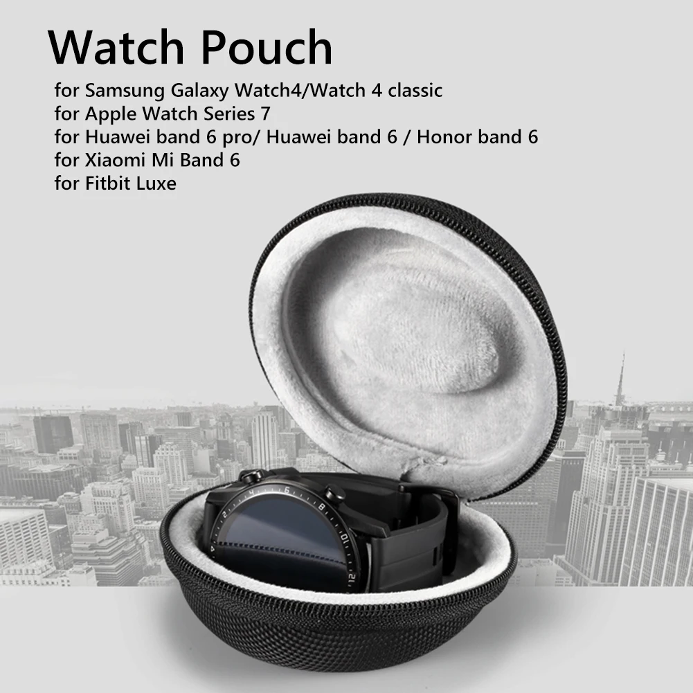 Portable Zipper Travel Watch Case Single Watch Storage Box Dust-proof for Samsung Galaxy Watch4 for Apple Watch Series 7 Huawei