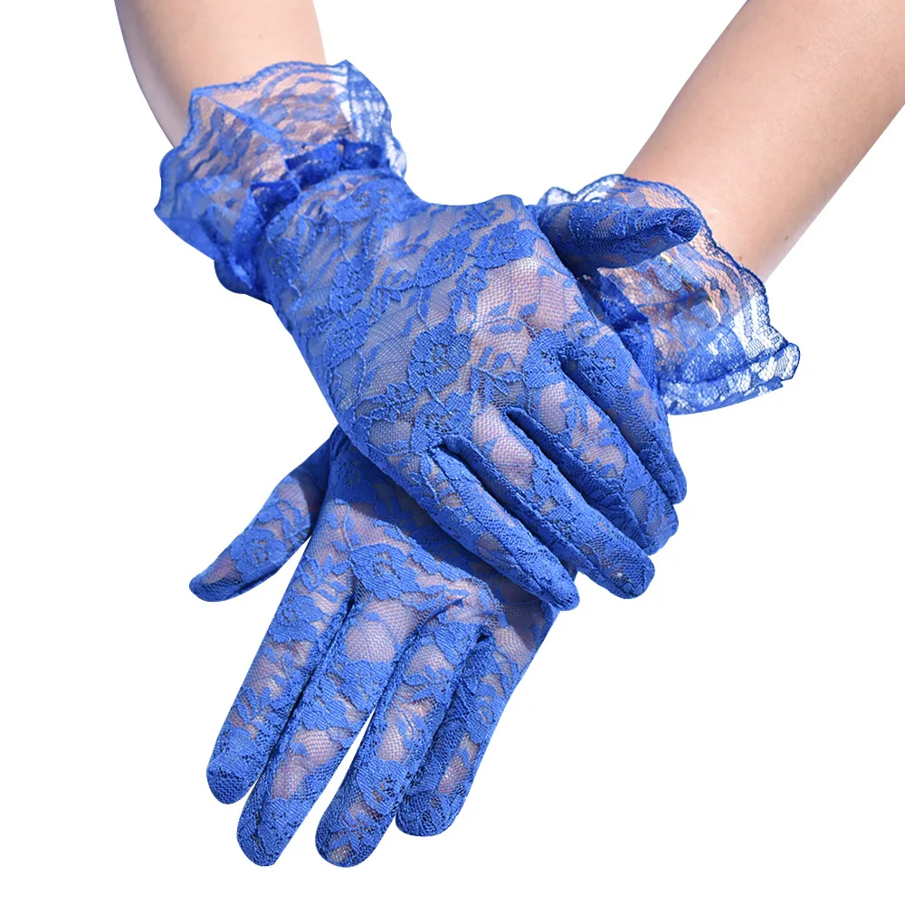 New Lace Full Finger Party Short Gloves For Women Girls Kids Black Solid Knitted Mittens Outdoor Dance Dress Up Bride's Gloves