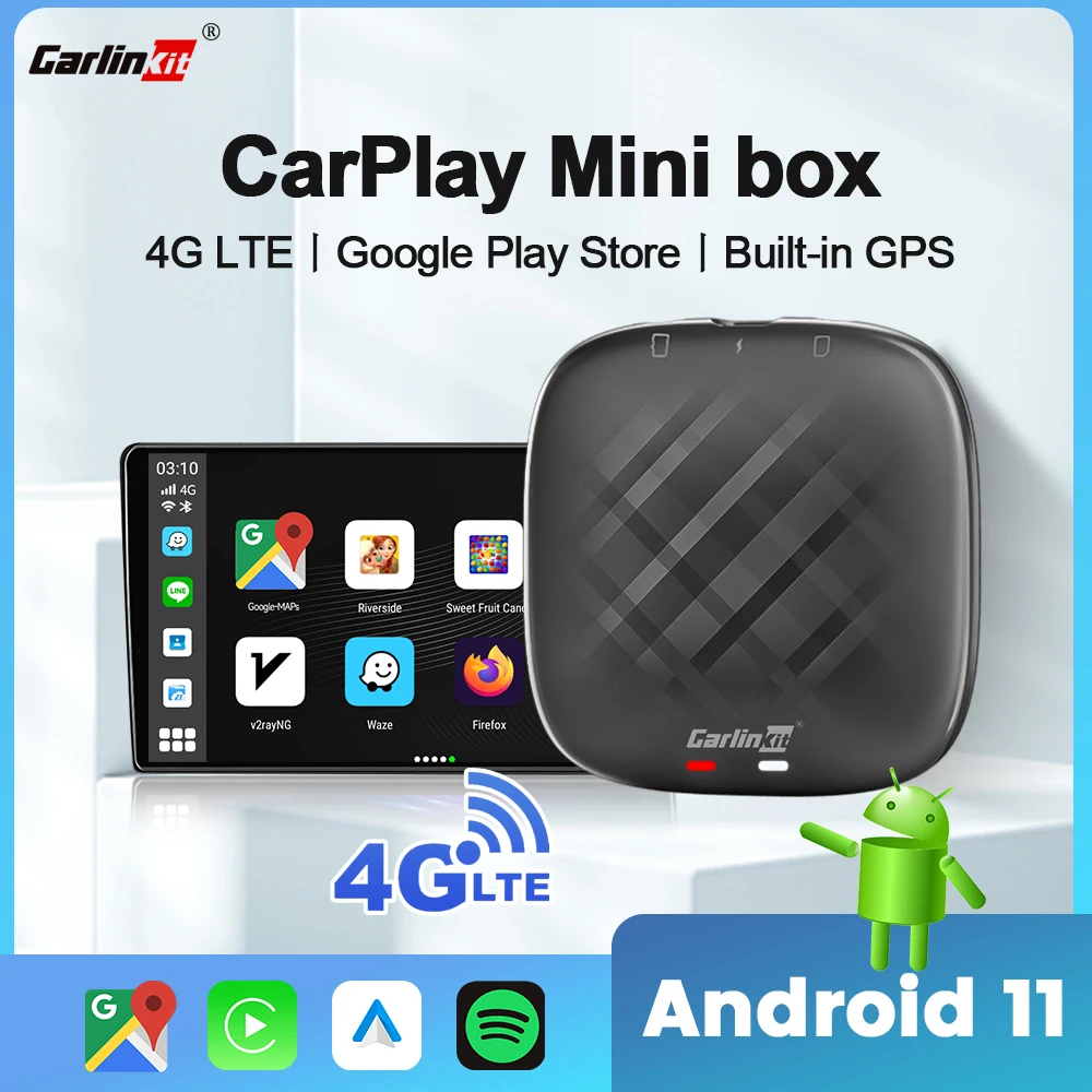 Carlinkit CarPlay Mini Ai TV Box Andoroid 11 Wireless CarPlay Android Auto  For Audi Bmw Mazda Toyota 4G LTE 128G