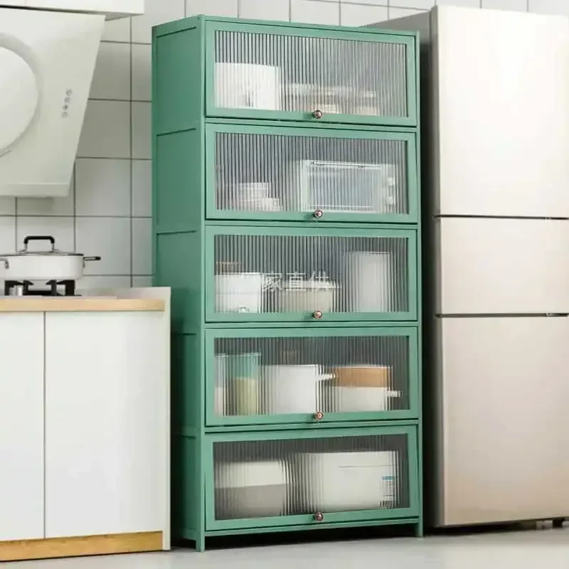 Modern Bakers Rack for Kitchen Cabinet Storage, 5 -Tier Microwave Stand with Flip Door Cabinet, Bamboo with Pegboard for Kitchen