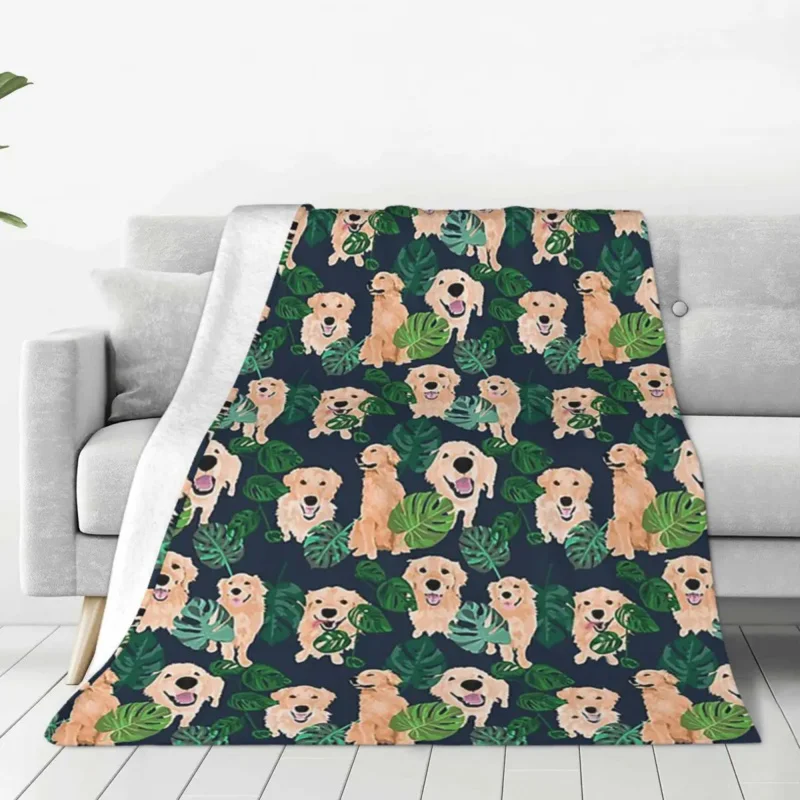 

Golden Retriever Tropical Coral Fleece Plush Summer Dog Lover Portable Soft Throw Blanket For Sofa Travel Bedspreads