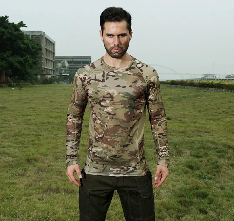 New Tactical Camouflage Mesh Elastic Quickdry T-shirts O-neck Long Sleeve Tees MC MTP MCA