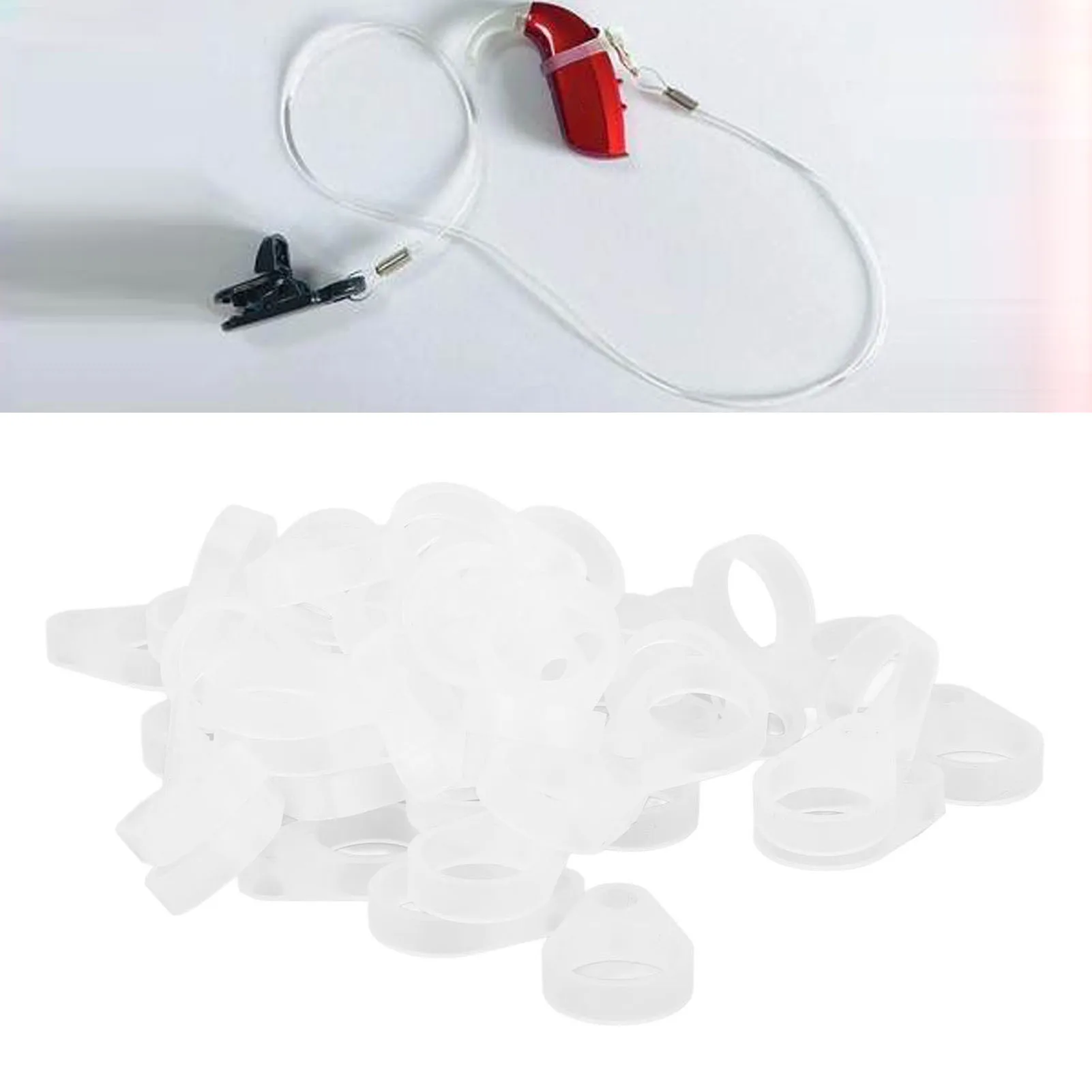 50pcs Hearing Aid Clip Adaptor Flexible Silicone Hearing Aid for Seniors for Hearing Aid Lanyard Ear Care Tool