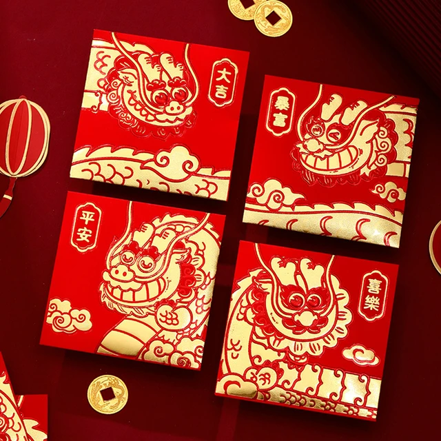 Festive Envelope Cartoon Dragon Chinese New Year Packet Set with Cute  Design