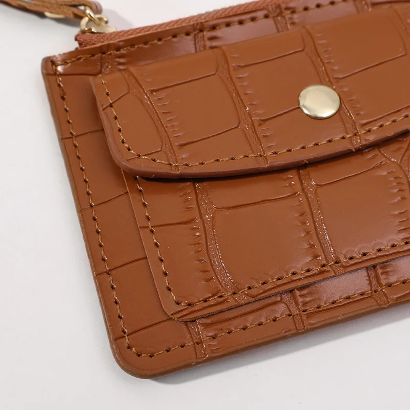 Coin Purse Coin Wallet Women Wallet Card Wallet Women Short Hand-held Wallet Simple PU Leather Multi-Slot Zipper Keychain Small Card Bag Holder Crocodile Pattern Coin Purses