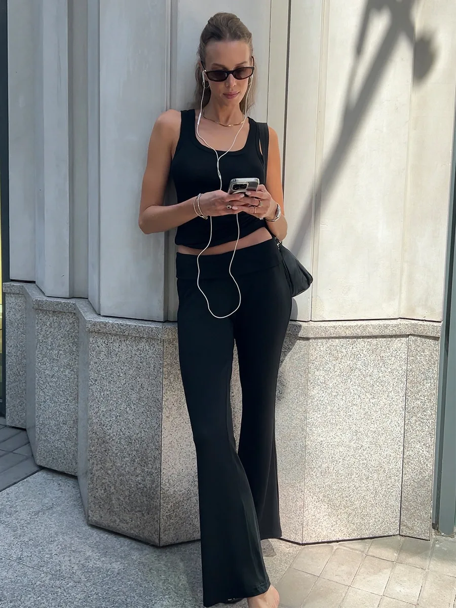 Bornladies Women's 2025 Autumn New Solid Color Tank Top Pants Set Slim Fit Stretchy Casual Two Piece Outfit