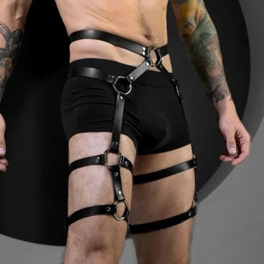 Men Sexy Body Leg Harness Belts Pu Leather Adjustable Punk Style Belt Cosplay Male Bondage Gay Party Fetish Costume leather chest harness