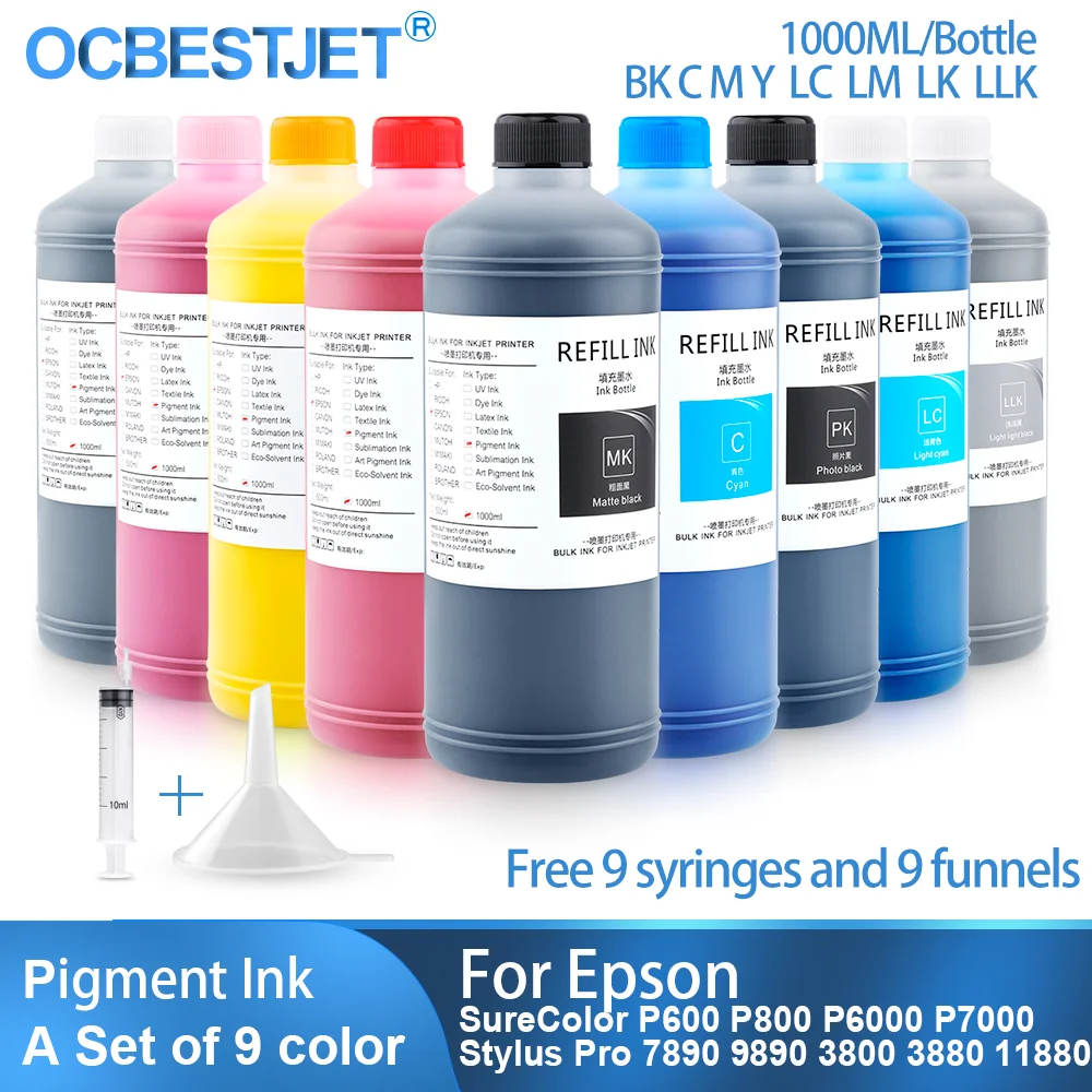 

9x1000ML Universal Pigment Ink Refill Ink Kit For Epson SureColor P600 P800 P6000 P7000 Stylus Pro 7890 9890 3800 3880 11880