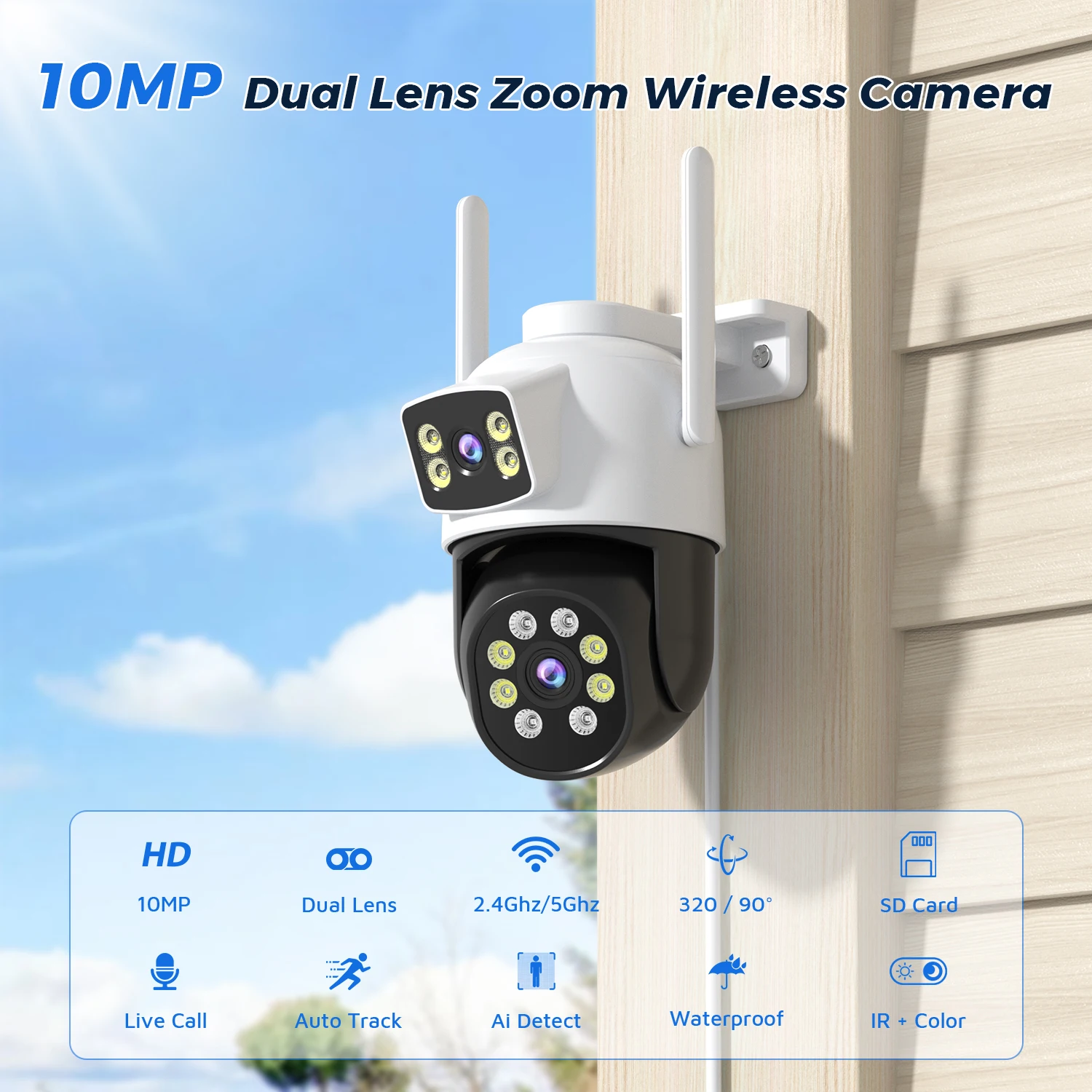 8MP PTZ 5G HZ Wifi Camera Night Vision Human Detection 10MP Outdoor CCTV Wifi Su