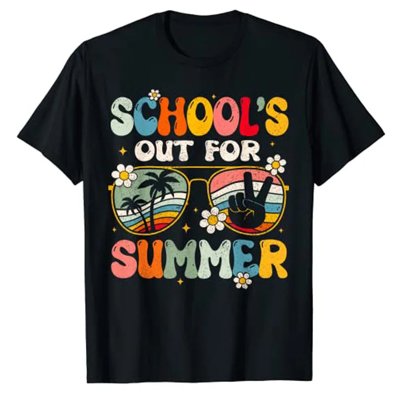 

Last Day of School's Out for Summer Teacher Boys Girls T-Shirt Fashion Holiday Clothes Short Sleeve Graphic Vacation Tee Tops