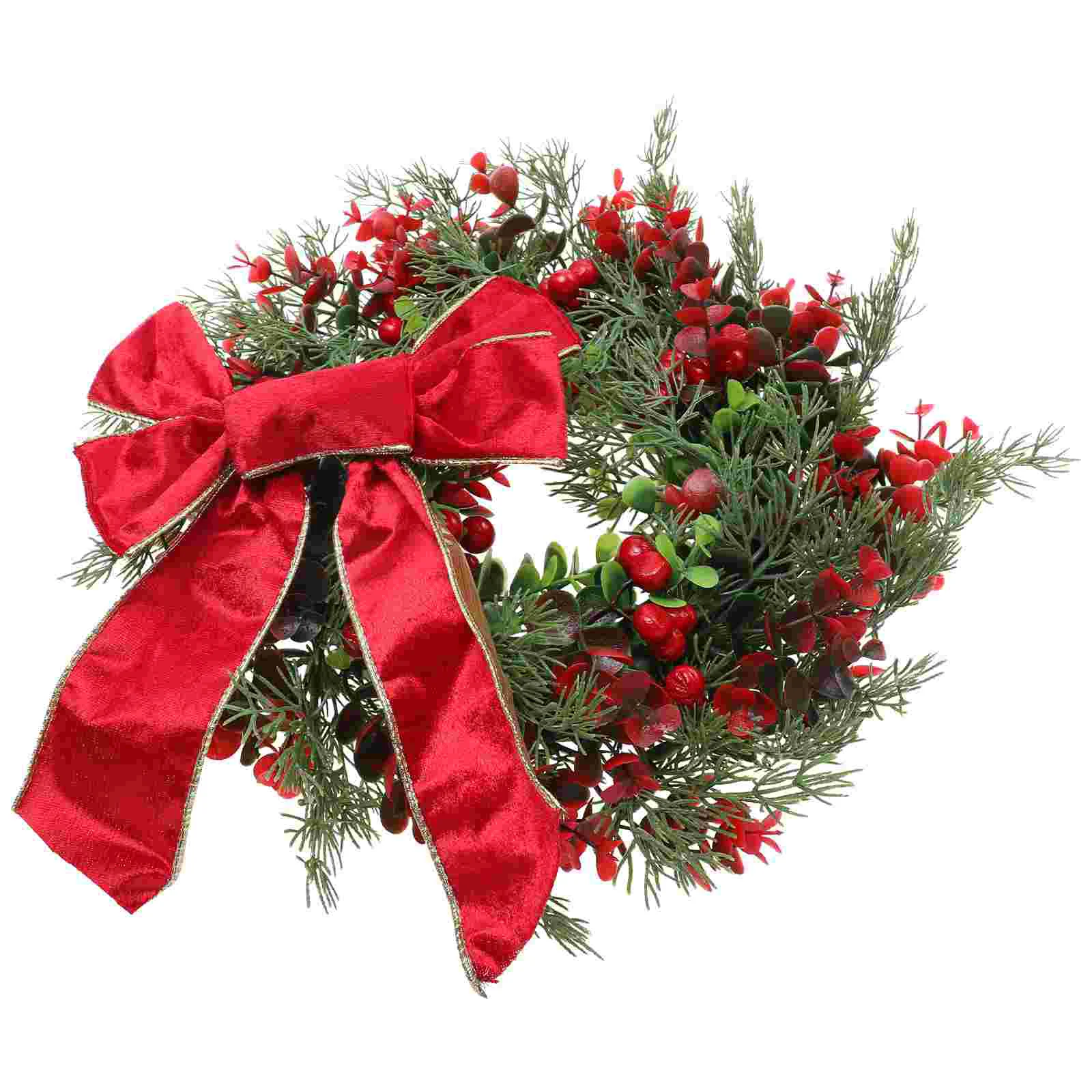 

Xmas Wreath Pendant Decor Party Door Hanging Garland Berry Wreath Adorn Christmas Ribbon Bow Wreath Door Ornament Pendant