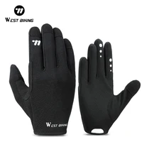 WEST BIKING Spring Autumn Full Finger Cycling Gloves Touch Screen Road Bike Breathable Gloves Men Black Anti-Slip Driving Gloves 1