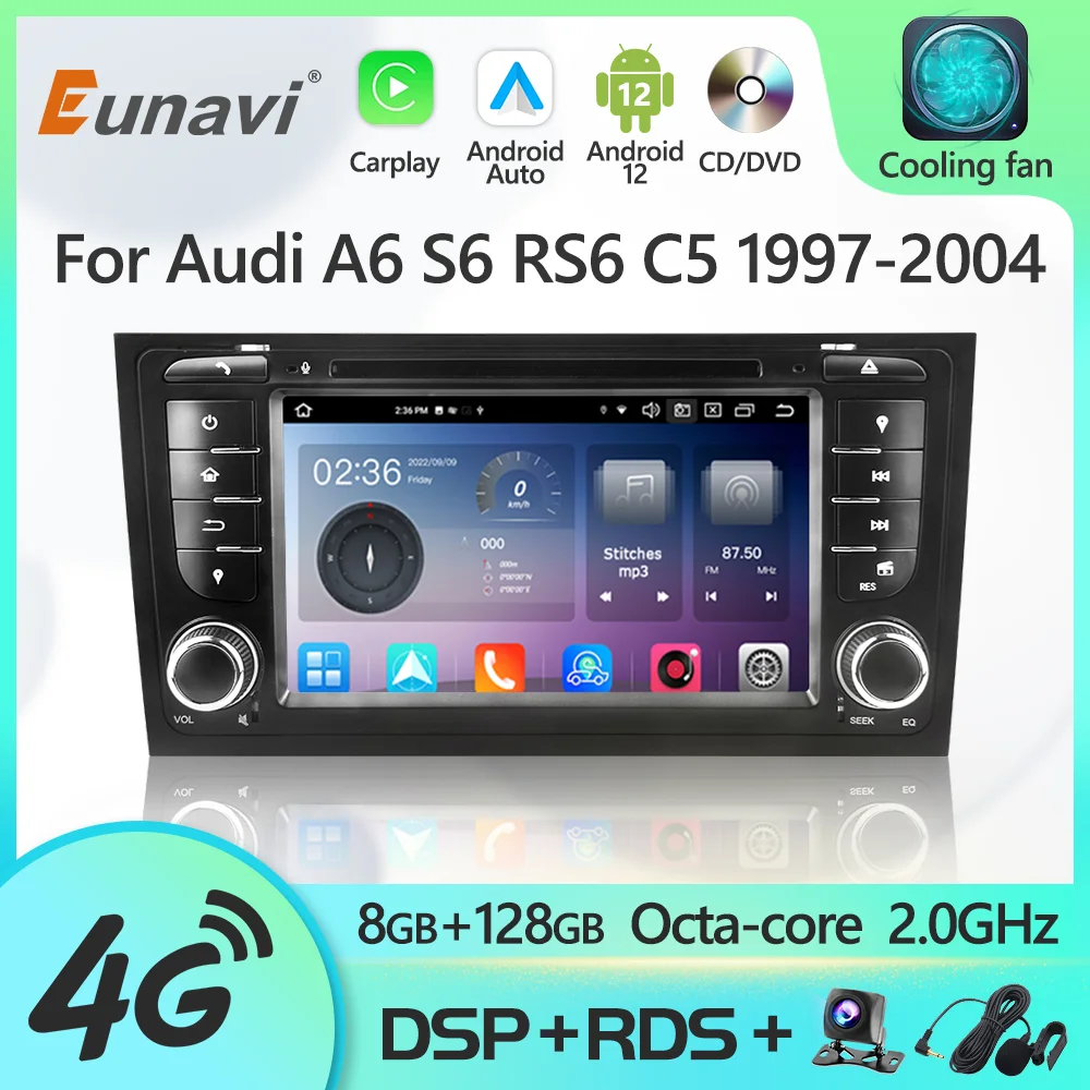 Eunavi Android 13 7862c Car Radio DSP Multimedia Player For Audi A6 S6 RS6 C5 1997-2004 GPS Navigation 4G Carplay IPS