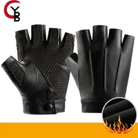 Winter Fingerless Driving PU Leather Gloves 1 Pair，Outdoor Sport Half Finger with Anti-Slip Layer Glove for Men Women Motorcycl 1