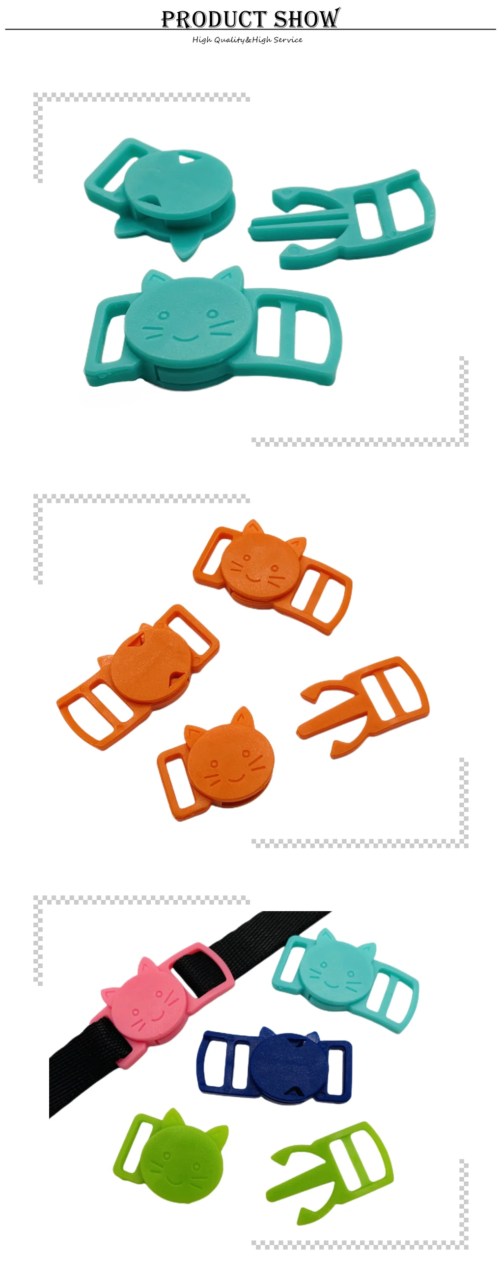 20 Teile/paket 3/8 "Mischfarbe Katze-Kopf Kunststoff Sicherheit Abtrünnigen Schnallen Für Katze Kragen Paracord Gurtband Bh Bekleidungs zubehör – Detail 5
