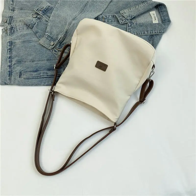 Large Capacity Fashion Canvas Shoulder Bag Women's Leisure Literature and Art Simple Solid Color Crossbody Backpack