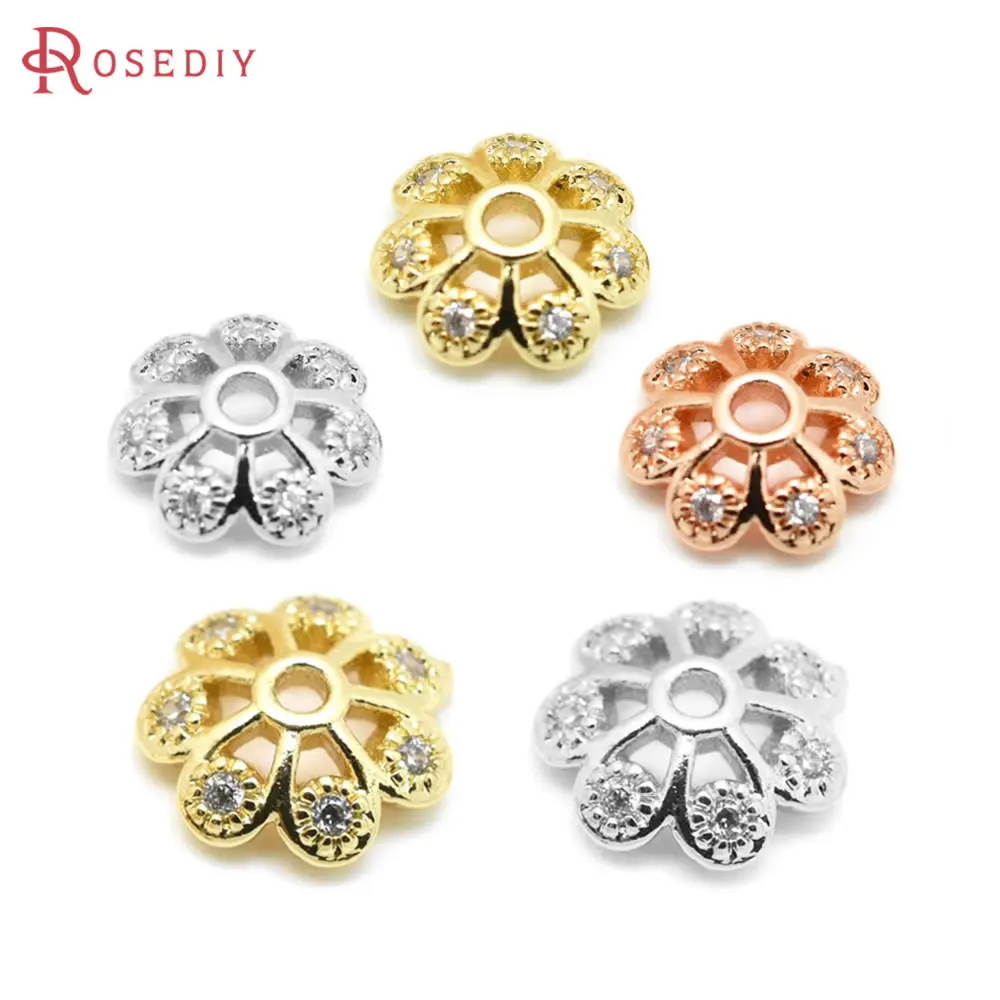 

20 шт., латунные и циркониевые шапочки для бусин