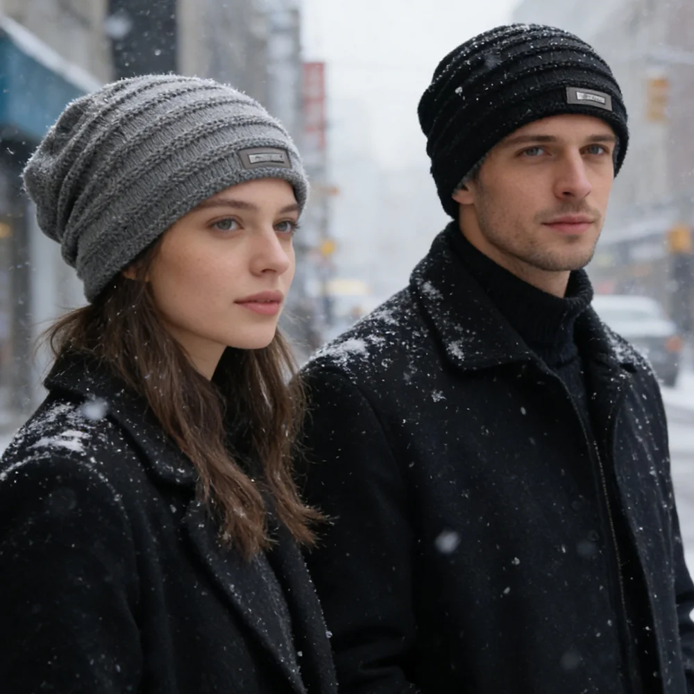 Hot Sale Unisex Fashion Hat Fur Lined Beanie Hat Keep Warm Winter Hat Thick Soft Knit Hat For Male & Female