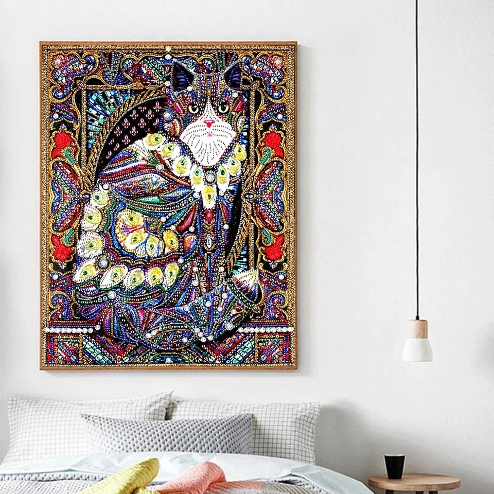 Diamond Painting Cat Needlework Diamond Embroidery Animal Home Decor Partial Round Drill Special Shaped 5D DIY AZQSD