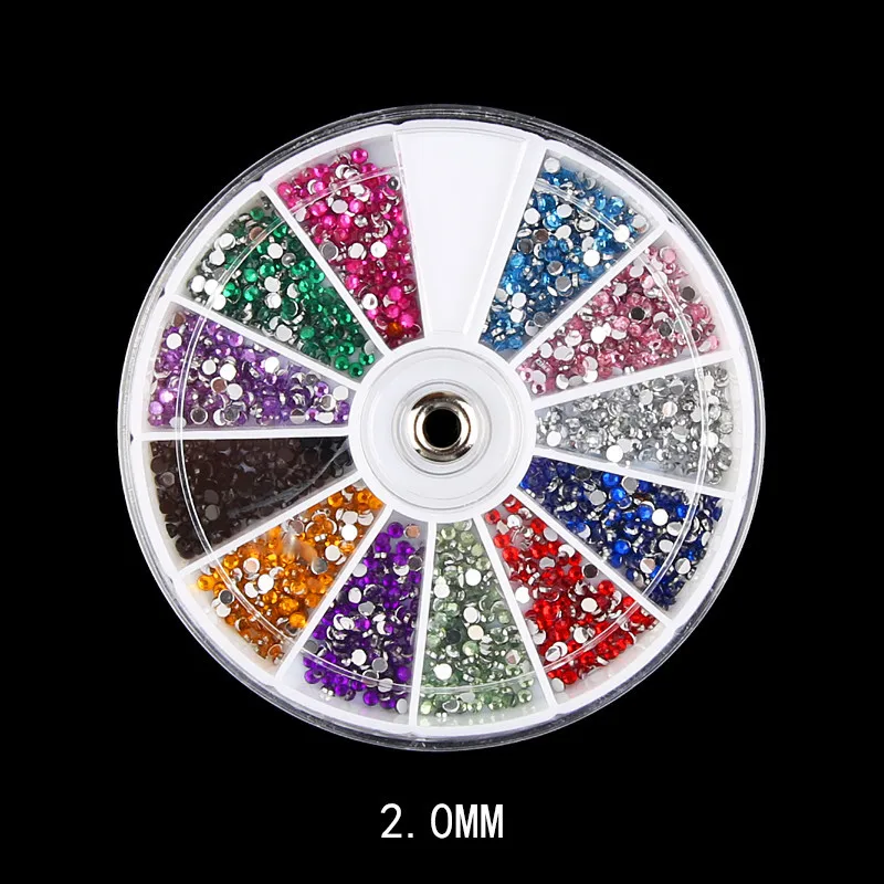 혼합 12 색 1.5MM,2MM,3MM 빛나는 돌 3d 네일 라인 석 작은 구슬 매니큐어 DIY 네일 아트 장식 휠 액세서리