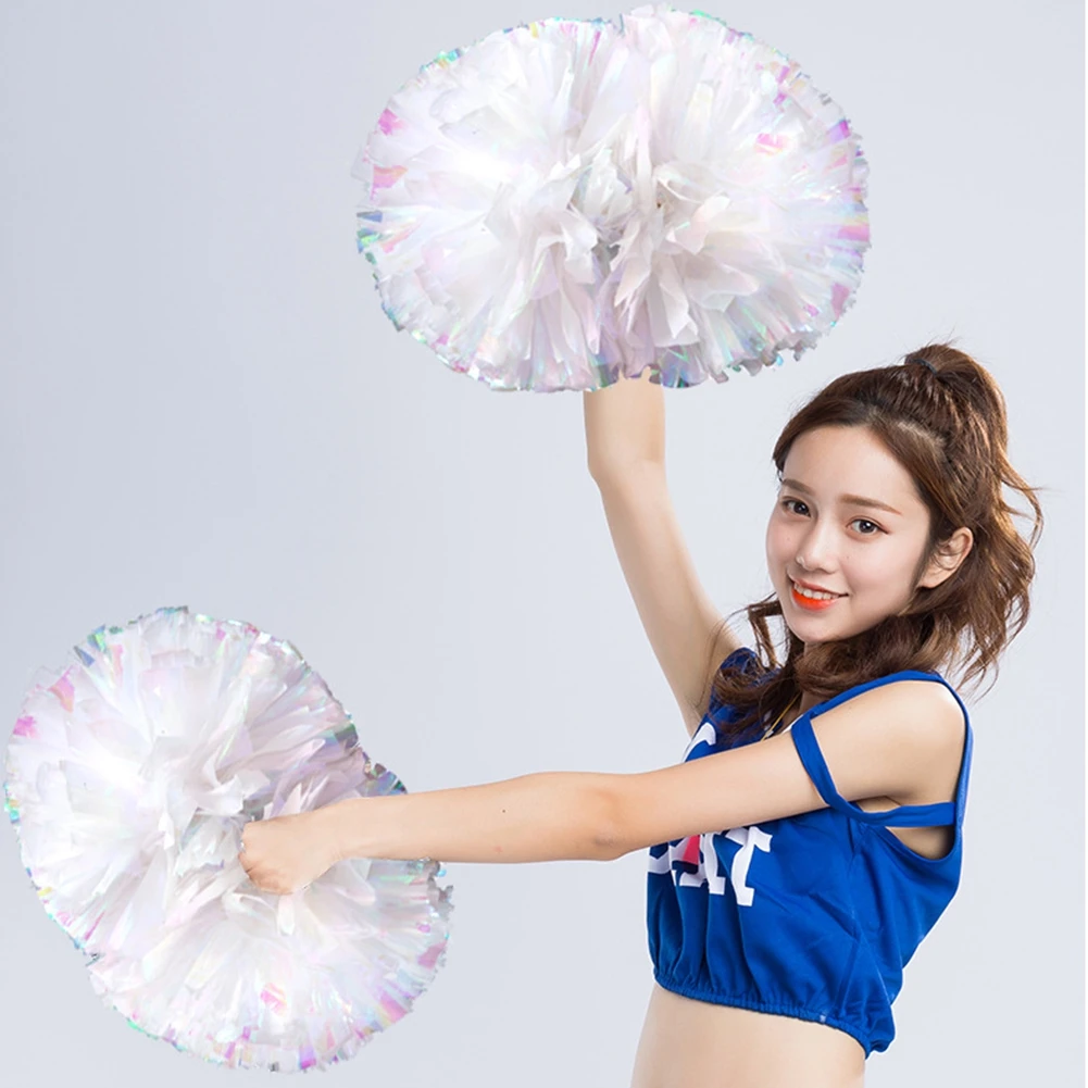 1PC Plastic Handle Metallic Shine Streamer Pompoms Cheerleading Cheering Pom Pom Ball Cheering Dance Decorator Club Sport Supply
