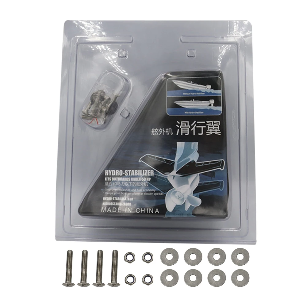 Hydrofoil Stabilizer with Bolt Nut Dual Fin Outboards ABS Plastic Wings Marine Hydrofoil Stabilizer for 4-50 HP Yacht Wave Board
