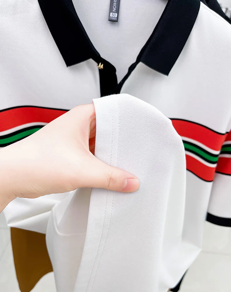 Light luxury letter embroidery polo shirt fashion brand men short sleeve T-shirt new stripe comfort summer breathable casual top 24 S6e747f2bfc414667a4e3c7209ac4e8d3z