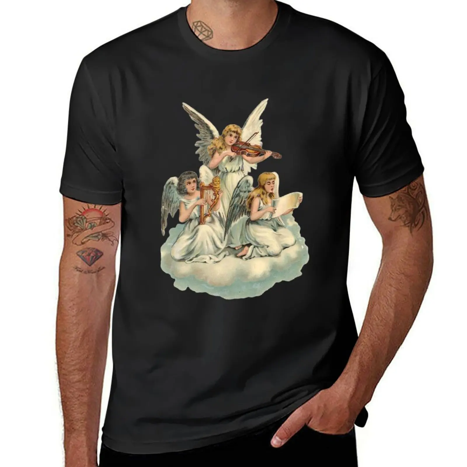 Music Playing Angel Cute Angel T-shirt sweat oversized funnys summer clothes men clothes