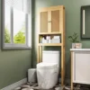 Rattan Over The Toilet Storage Cabinet, Adjustable Shelf, Behind Toilet Cabinet,Bathroom, Laundry, Wood Rack, Natural 1