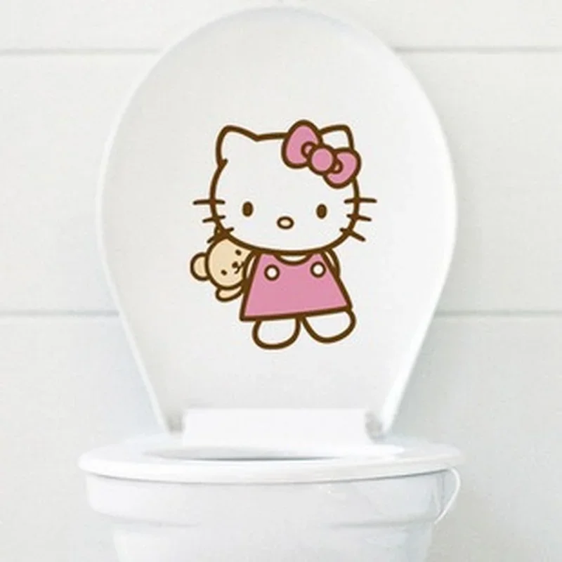 Olá kitty desenhos animados toalete adesivos bonito animação pvc adesivo de parede à prova dwaterproof água moda decalque banheiro frigerator decorar