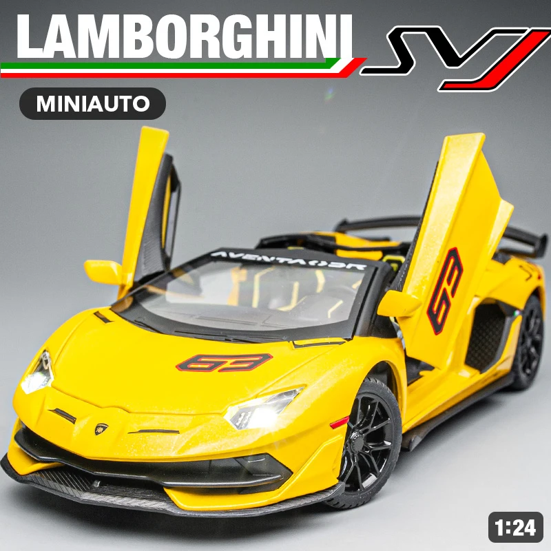1/24 Scale Lambor Aventador SVJ 63 Super Car Model Sound Light Collection Metal Diecast Toys Vehicles Kids Boys Gift Decoration 2