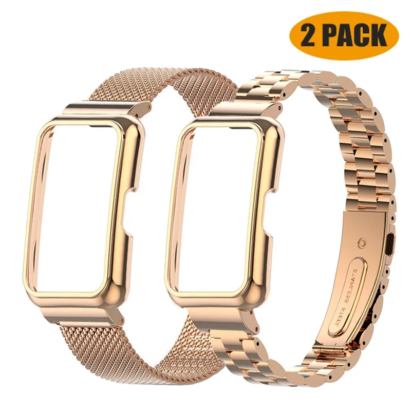 Premium Stainless Steel Smart Band Strap and Protective Case Cover - Metal Bracelet Accessory
