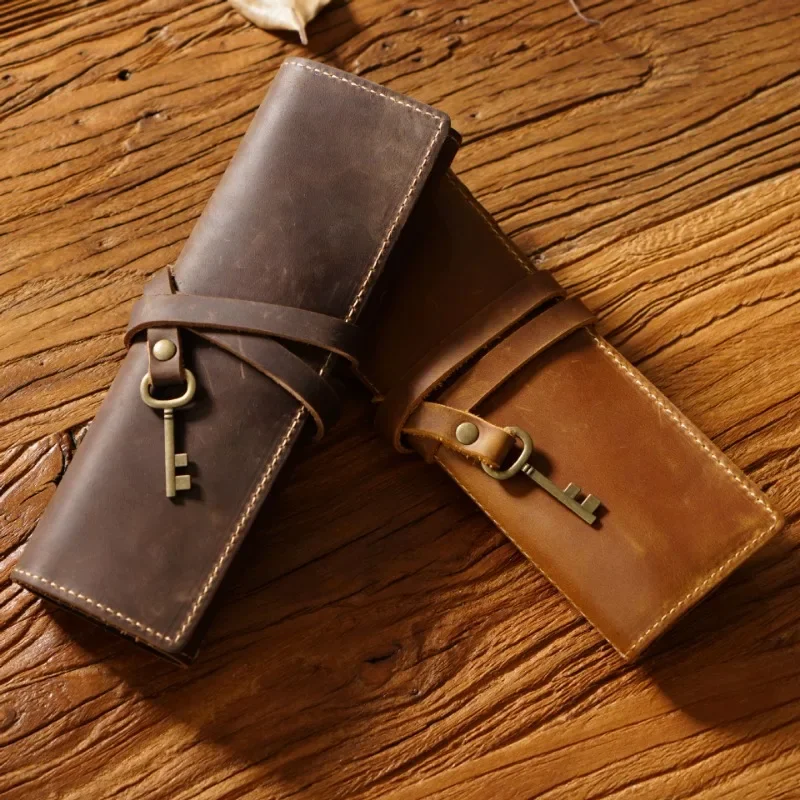 

Genuine Leather Pencil Pouch Minimalist Literary Pencil Bag Vintage Cowhide Pen Bag Multifunctional Rolling Pen Bag Stationery