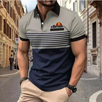 Polo ellesse pour homme de qualité supérieure : matière douce pour la peau, col et poignets contrastés, rayures horizontales avec logo ellesse classique 5