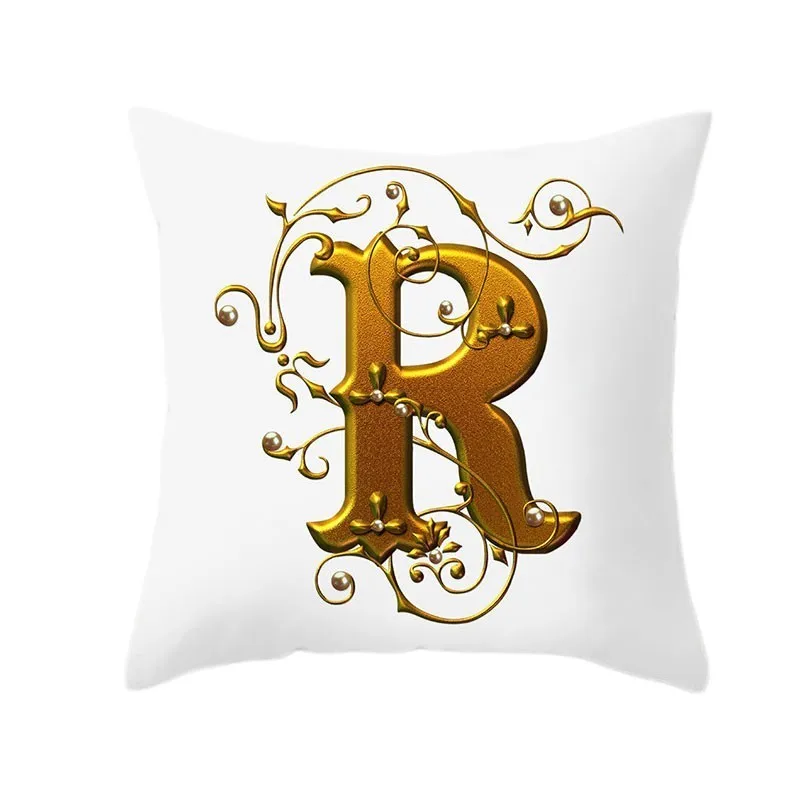 Gold 26 Letters Cushion Cover English Alphabet Throw Pillow Case Letter Print Home Decor Square Pillowcase Sofa Cushion Cover