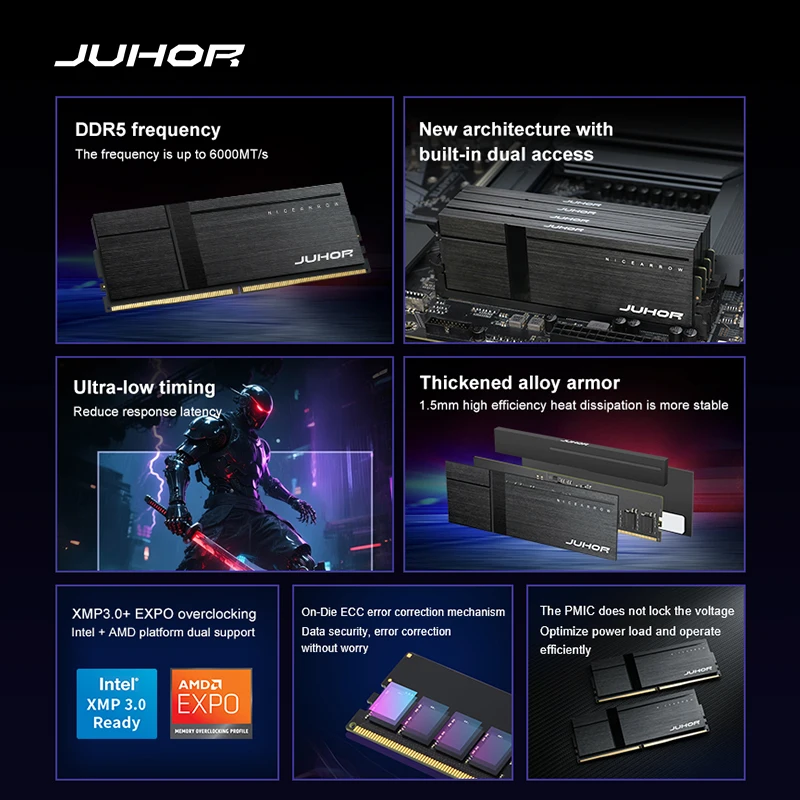 JUHOR DDR5 16GB 6000MHz 16GBX2PCS High Performance Desktop Memoria